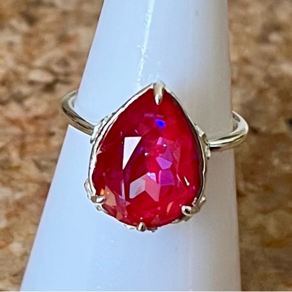 Fragrant Jewels Pear-Cut Rainbow Rubellite Crystal Ring in Sterling Silver